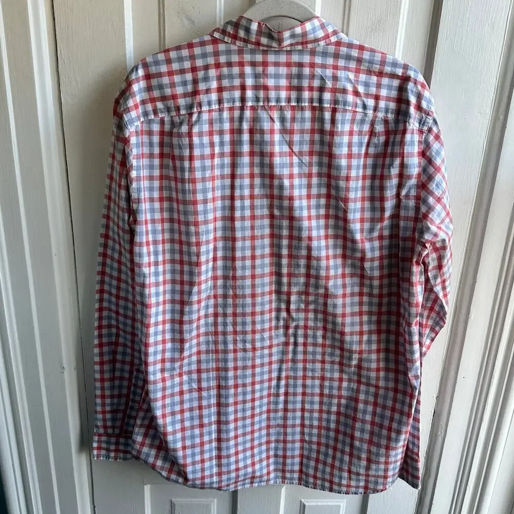 J Crew Classic Flex Casual Shirt White Red Roadmap Gingham